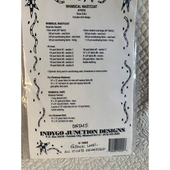 Whimsical Waistcoat Pattern by patrick Lose Size S M L - Uncut - Picture 8 of 9